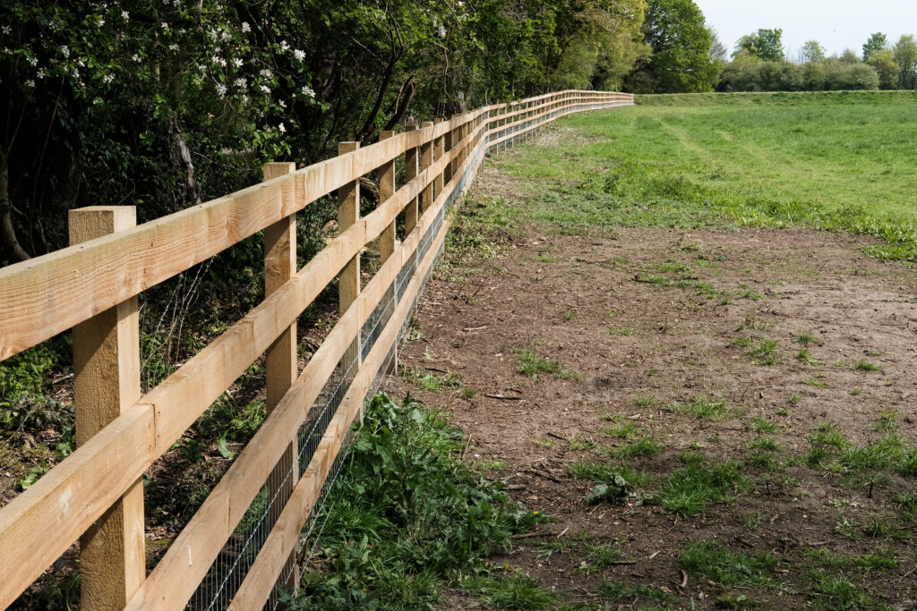 Newly,Installed,Timber,Fencing,Seen,At,The,Perimeter,To,A Fencing a paddok