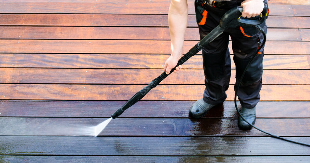 Jet washing a deck